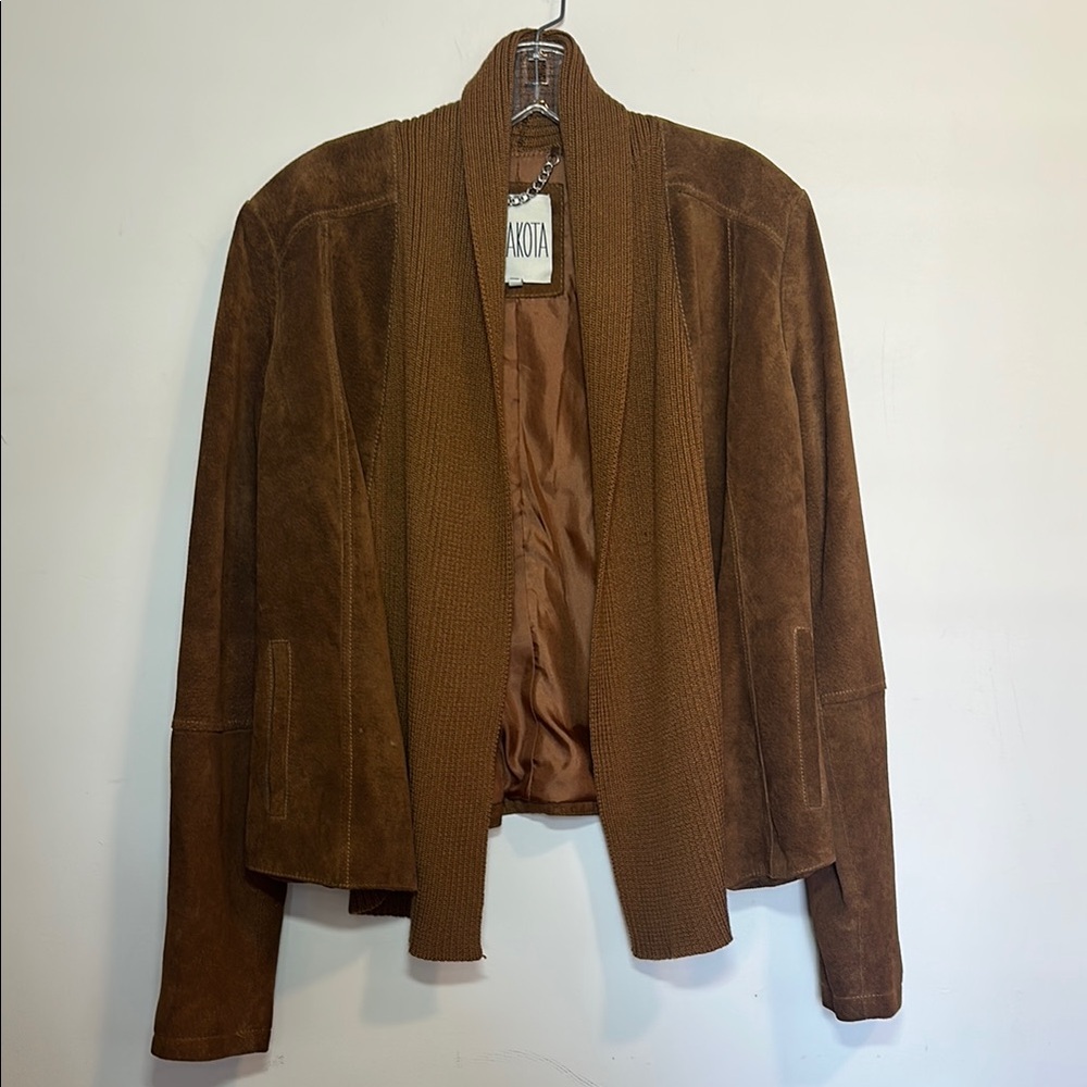 BB Dakota Rich Brown Suede Open Front Cardigan Style Jacket